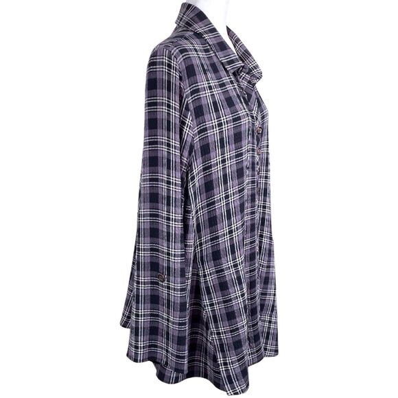 HABITAT Plaid Crinkle Tunic Top Gray Black Long Sleeve Shirt Size XL EUC - Picture 9 of 16
